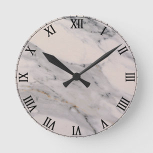 Horloge Ronde Motif moderne en marbre noir gris rose