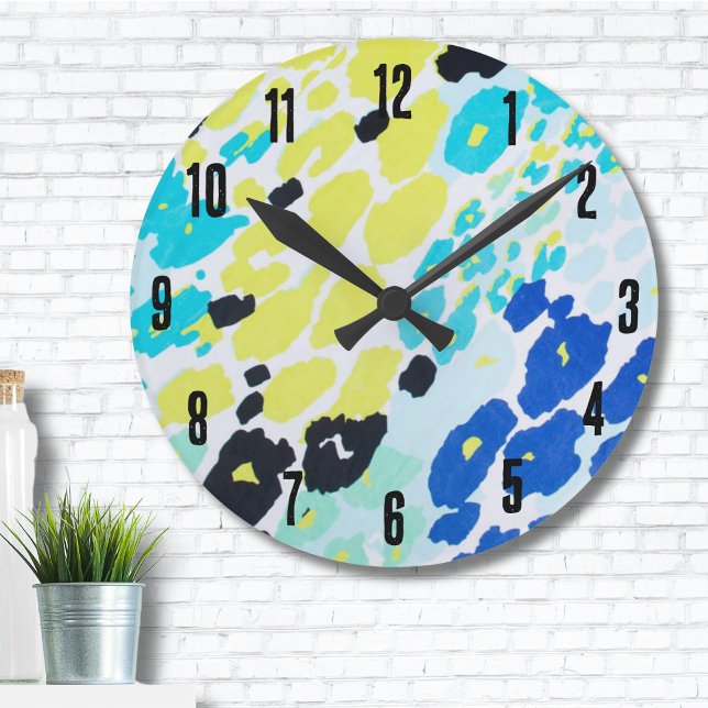 Horloge Ronde Motif moderne tendance Leopard (Trendy Glam Vibrant Aqua Blue Lime Leopard Print Round Clock)