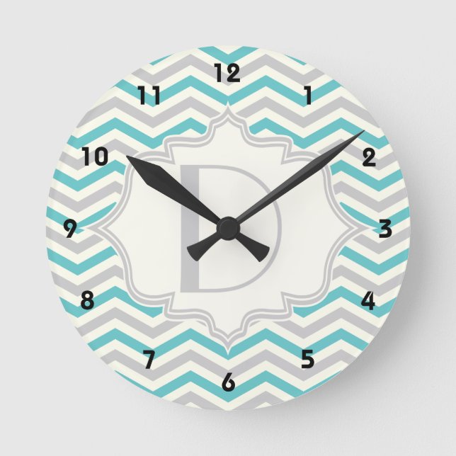 Horloge Ronde Motif moderne turquoise, gris, ivoire (Recto)