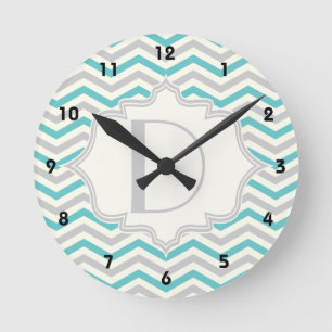 Horloge Ronde Motif moderne turquoise, gris, ivoire