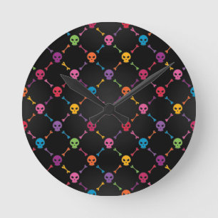 Horloge Ronde Motif multicolore avec des crânes