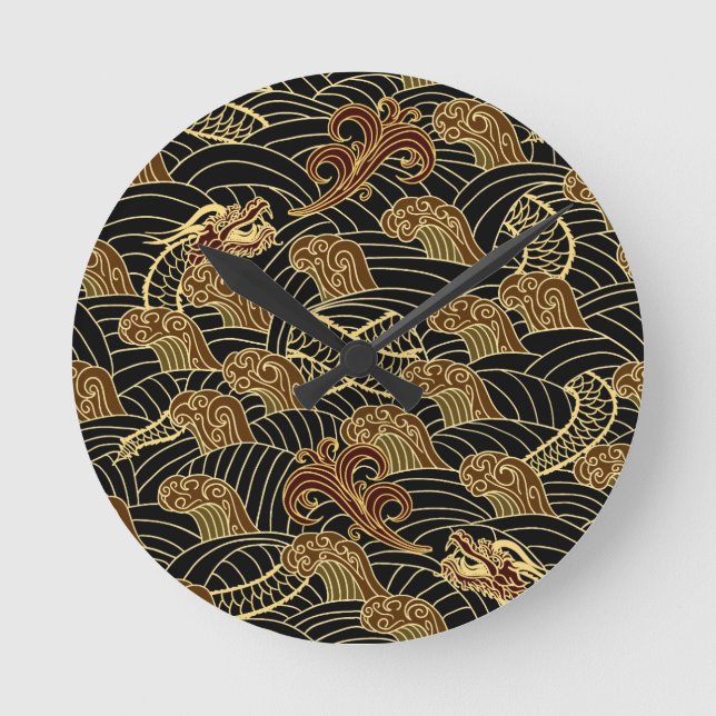 Horloge Ronde Motif oriental de dragon de mer (Recto)