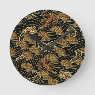 Horloge Ronde Motif oriental de dragon de mer