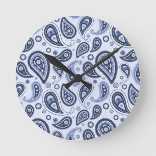 Horloge Ronde Motif Paisley Bleu