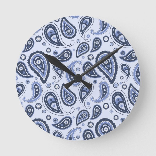 Horloge Ronde Motif Paisley Bleu (Recto)
