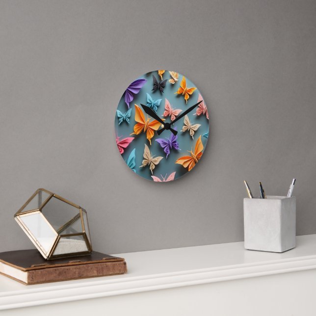 Horloge Ronde Motif papillon Origami (Bureau)