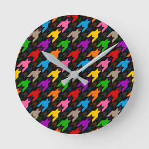Horloge Ronde Motif pied-de-poule coloré noir