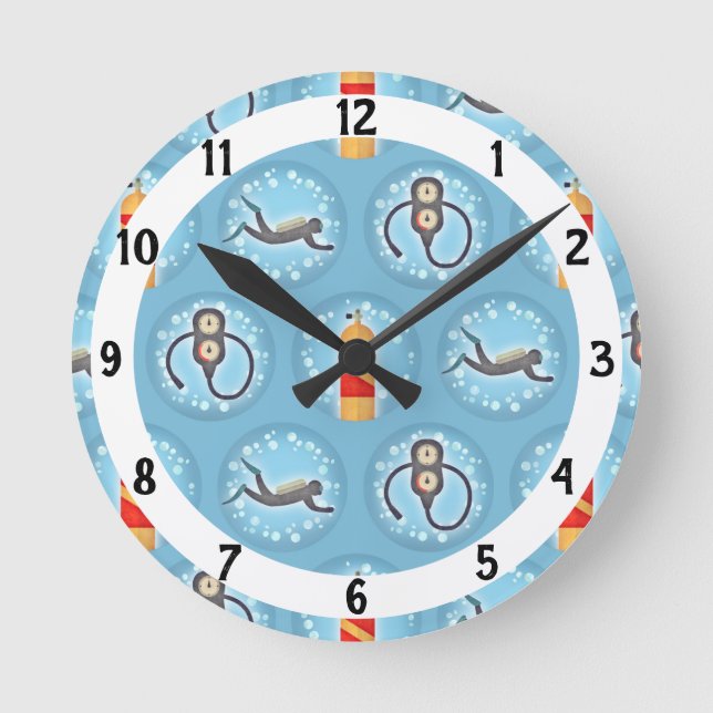 Horloge Ronde Motif plongée sous-marine - Cute Scuba Thème (Recto)