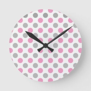 Horloge Ronde Motif pois rose et gris