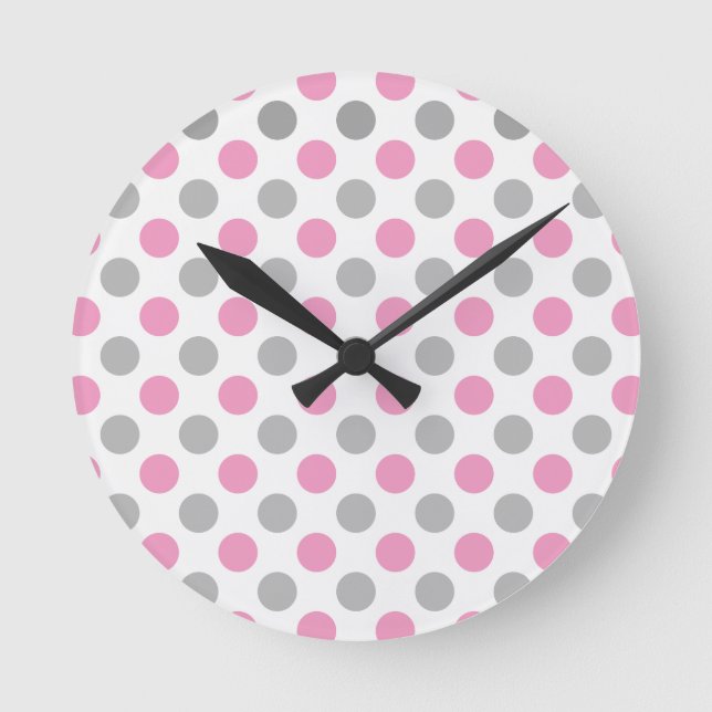 Horloge Ronde Motif pois rose et gris (Recto)