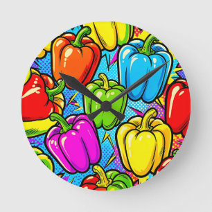 Horloge Ronde Motif Poivrons Pop Art