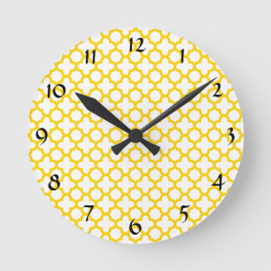 Horloge Ronde Motif Quatrefoil jaune