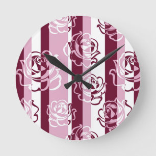 Horloge Ronde Motif rayé avec des roses