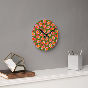 Horloge Ronde Motif Red Lilies