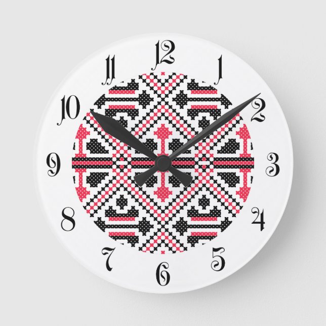 Horloge Ronde Motif rétro à point rouge et noir (Recto)