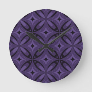 Horloge Ronde Motif Rétro de Couleur Violet Foncé
