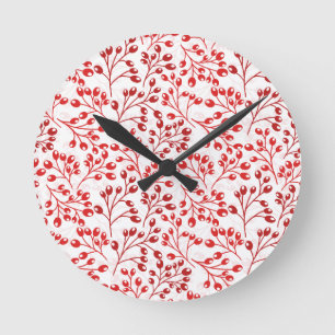 Horloge Ronde Motif rouge feuilleté Moderne Elégant Berries