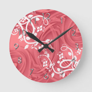 Horloge Ronde Motif rouge floral d'ombre de Flourishes élégant