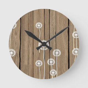 Horloge Ronde Motif Rustique en Bois de Pissenlit