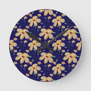 Horloge Ronde Motif sans couture botanique à l'aquarelle
