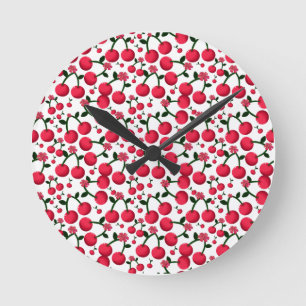 Horloge Ronde Motif sans couture Cerise, Motif de fruit rouge,