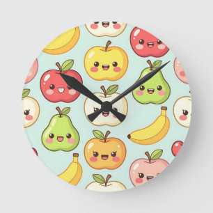 Horloge Ronde Motif sans couture de fruits Kawaii Mignon dessin