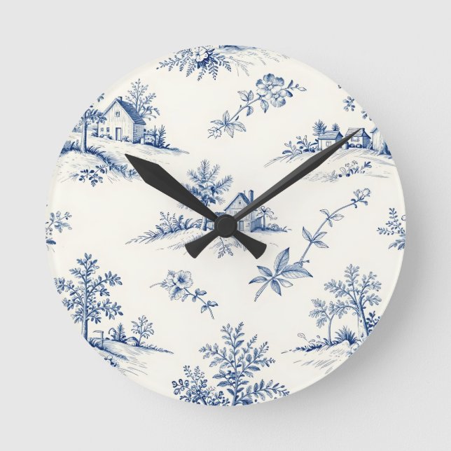 Horloge Ronde Motif sans couture de toile de Jouy de campagne (Recto)