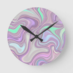 Horloge Ronde Motif tourbillonnant en marbre violet pastel