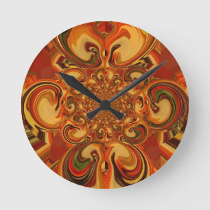 Horloge Ronde Motif tourbillonnant : Tons d'orange, Brown et ver