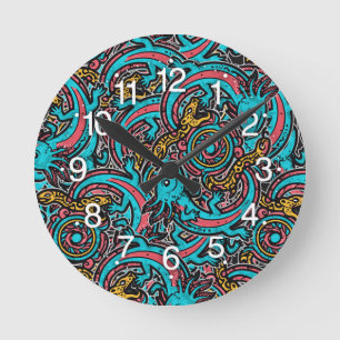 Horloge Ronde Motif tribal aztèque Xolotl Axolotl mythologie boh