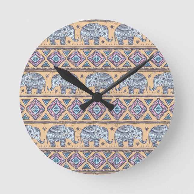 Horloge Ronde Motif tribal Blue Ethnic Elephant (Recto)