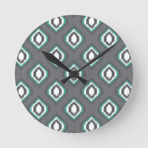 Horloge Ronde Motif tribal de rétro ikat géométrique