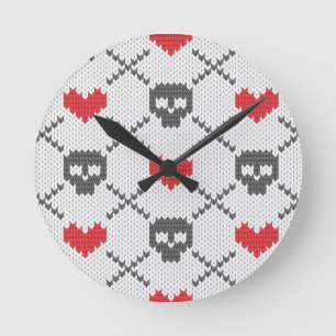 Horloge Ronde Motif tricoté avec des crânes