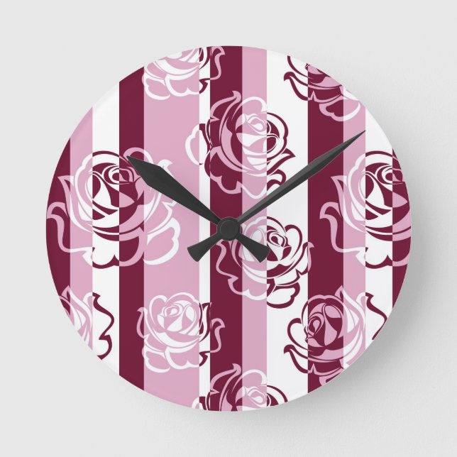 Horloge Ronde Motif trié avec roses (Recto)