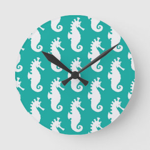 Horloge Ronde Motif turquoise 1 d'hippocampe