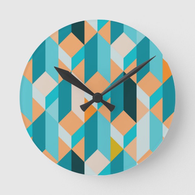 Horloge Ronde Motif turquoise et orange de formes (Recto)