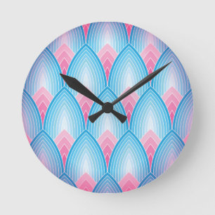 Horloge Ronde Motif turquoise et rose de pétale