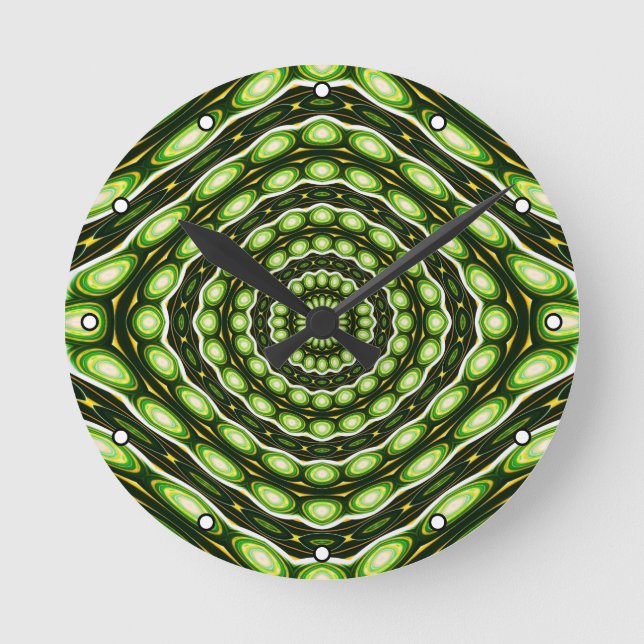 Horloge Ronde Motif vert Abstrait rétro avec points (Recto)