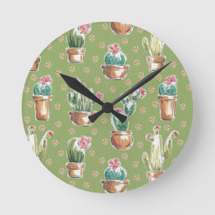 Horloge Ronde Motif vert d'étape   de fleur de désert
