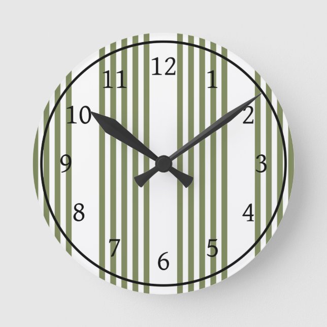 Horloge Ronde Motif vert olive et blanc cinq bandes (Recto)