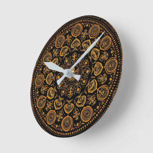 Horloge Ronde Motif Warli Mandala traditionnel complexe