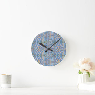 Horloge Ronde Motif zèbre bleu et or texturé et symétrique