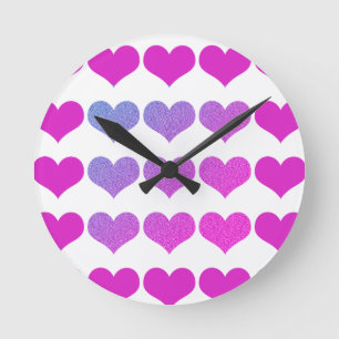 Horloge Ronde Motifs de coeur Pink Purple Parties scintillant Om