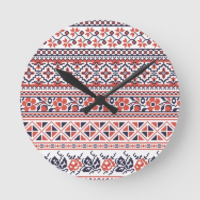 Horloge Ronde Motifs de conception de point de croix (Recto)