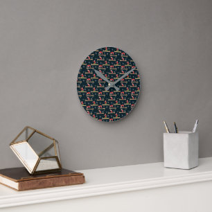 Horloge Ronde Motifs de Noël sans couture Pilates Reformer Santa