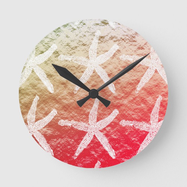 Horloge Ronde Motifs d'étoiles de mer en feuille d'or rose ombré (Recto)
