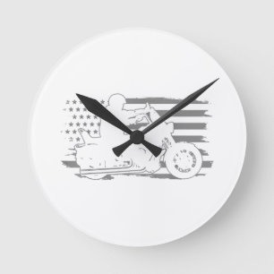 Horloge Ronde Moto Patriotique Vintage American Flag Biker