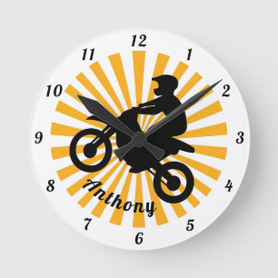 Horloge Ronde Motorcross Extreme Sport Orange Sunburst Daté