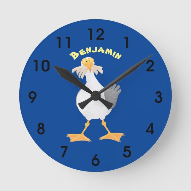 Horloge Ronde Mouette drôle avec frites dessin animé (Recto)