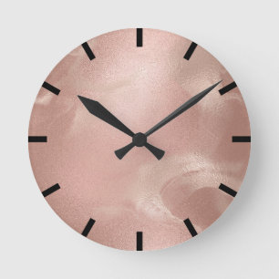 Horloge Ronde Moulage minimal Rose maigre Marbre d'or noir Urbai